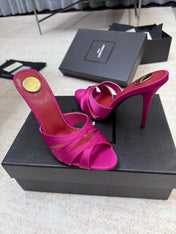 YSL 26S HEELED SANDALS 105 MM IN DARK PINK SATIN