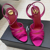 YSL 26S STRAPPY HEELED SANDALS 105 MM IN DARK PINK SATIN