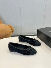 BALLET FLATS IN BLACK TWEED AND FABRIC