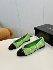 BALLET FLATS IN EMERALD GREEN TWEED AND FABRIC