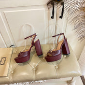 GG HORSEBIT PLATFORM SANDAL IN WINE RED SHEEPSKIN