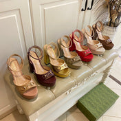 GG HORSEBIT PLATFORM SANDAL IN WHITE SHEEPSKIN