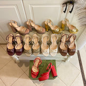 GG HORSEBIT PLATFORM SANDAL IN PENNY BROWN SHEEPSKIN