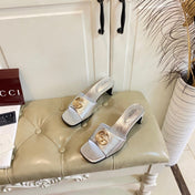 GUCCI 26S HIGH-HEELED SANDALS IN SILVER CALFSKIN WITH GOLD HARDWARE
