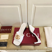 GUCCI 26S HIGH-HEELED SANDALS IN WHITE CALFSKIN WITH GOLD HARDWARE