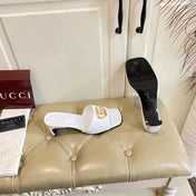 GUCCI 26S HIGH-HEELED SANDALS IN WHITE CALFSKIN WITH GOLD HARDWARE