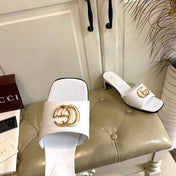 GUCCI 26S HIGH-HEELED SANDALS IN WHITE CALFSKIN WITH GOLD HARDWARE