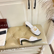 GUCCI 26S HIGH-HEELED SANDALS IN WHITE CALFSKIN WITH GOLD HARDWARE