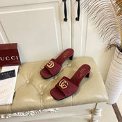 GUCCI 26S HIGH-HEELED SANDALS IN DARK RED CANVAS WITH GOLD HARDWARE