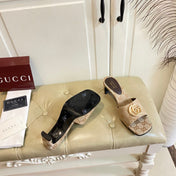 GUCCI 26S HIGH-HEELED SANDALS IN BEIGE CANVAS WITH GOLD HARDWARE