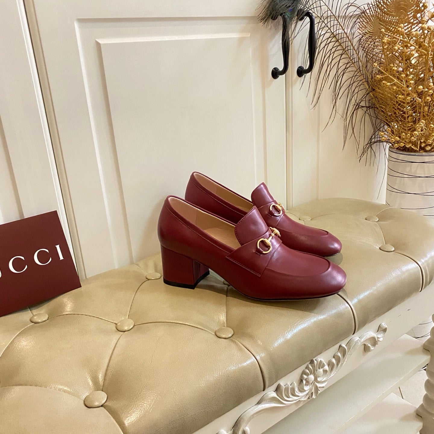 GUCCI 26S HORSEBIT LOAFERS 55 MM IN RED SMOOTH CALFSKIN