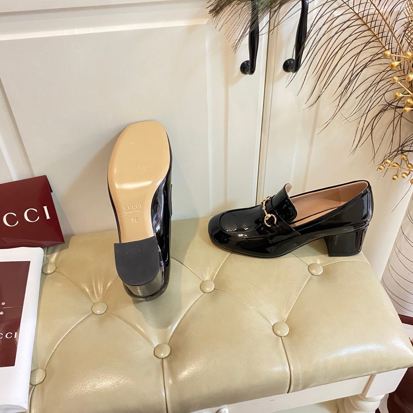 GUCCI 26S HORSEBIT LOAFERS 55 MM IN BLACK GLOSSY CALFSKIN