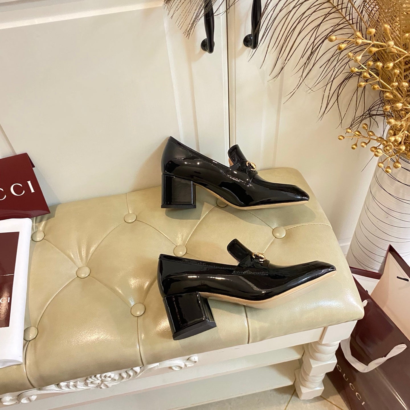 GUCCI 26S HORSEBIT LOAFERS 55 MM IN BLACK GLOSSY CALFSKIN