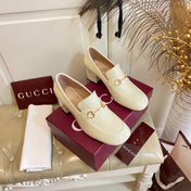 GUCCI 26S HORSEBIT LOAFERS 55 MM IN CREAM WHITE GLOSSY CALFSKIN