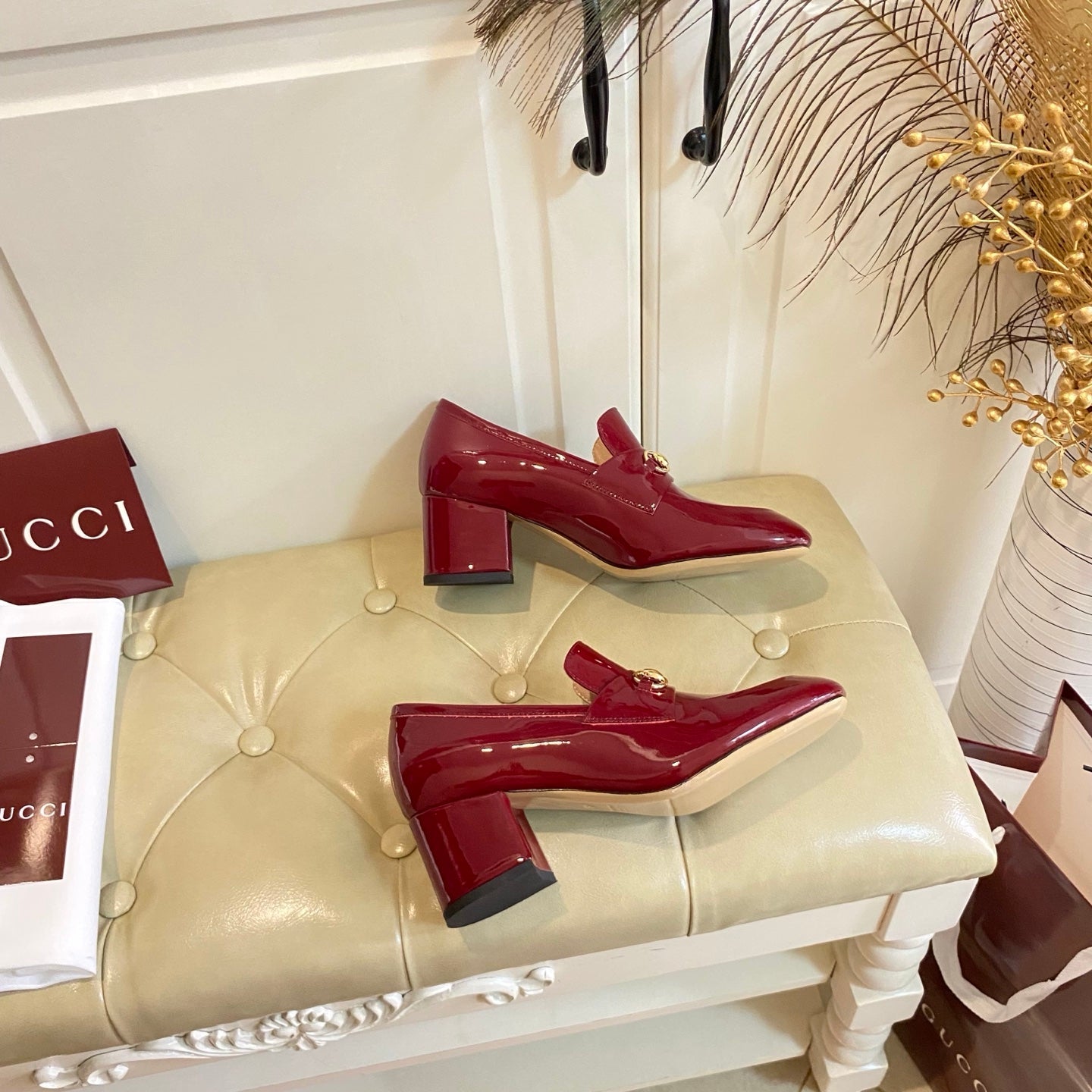 GUCCI 26S HORSEBIT LOAFERS 55 MM IN RED GLOSSY CALFSKIN