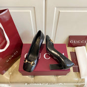 GUCCI 26S HORSEBIT MID-HEEL PUMPS 75 MM IN BLACK CALFSKIN