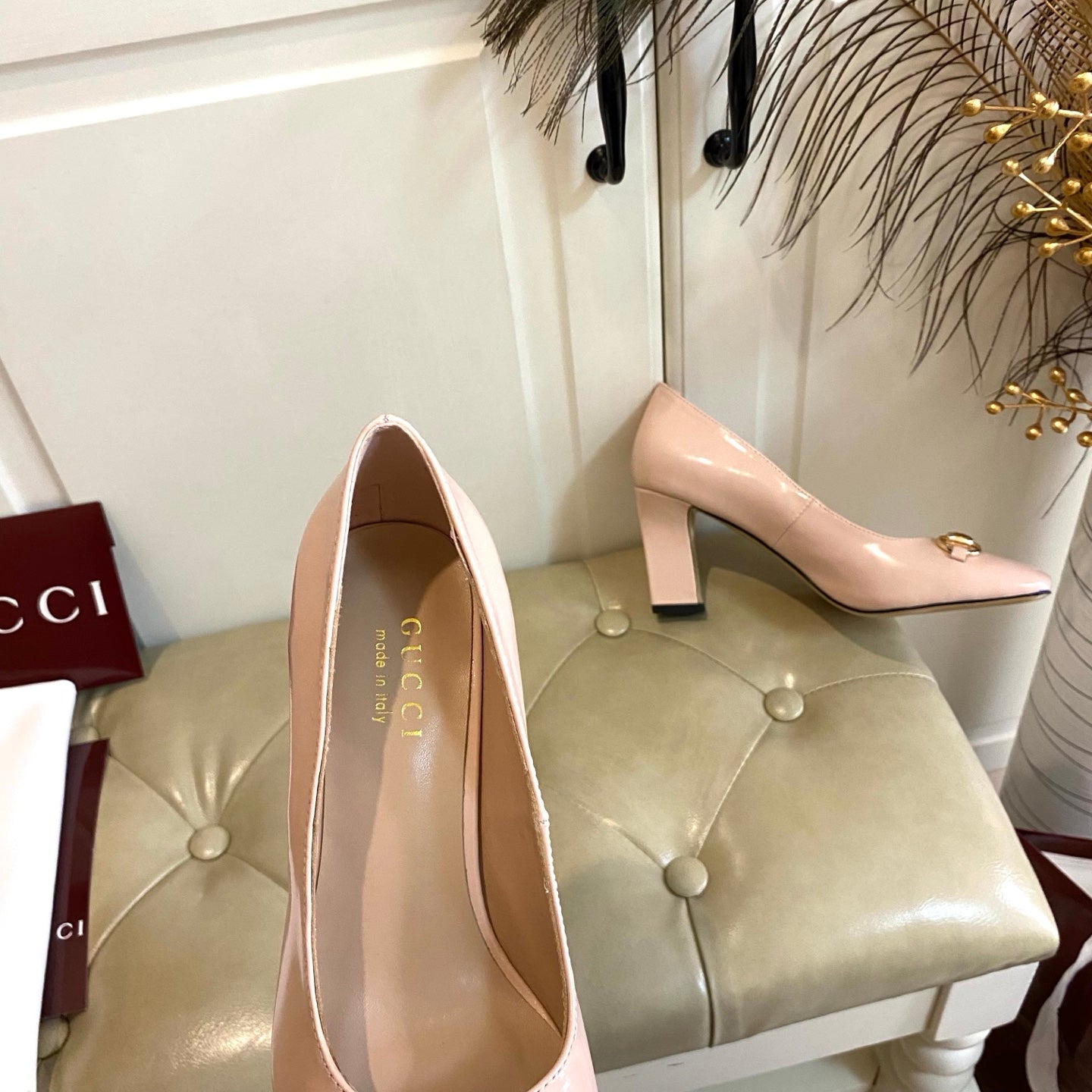 GUCCI 26S HORSEBIT MID-HEEL PUMPS 75 MM IN NUDE PINK CALFSKIN