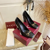 GUCCI 26S HORSEBIT MID-HEEL PUMPS 100 MM IN BLACK CALFSKIN