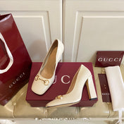 GUCCI 26S HORSEBIT MID-HEEL PUMPS 100 MM IN CREAM WHITE CALFSKIN