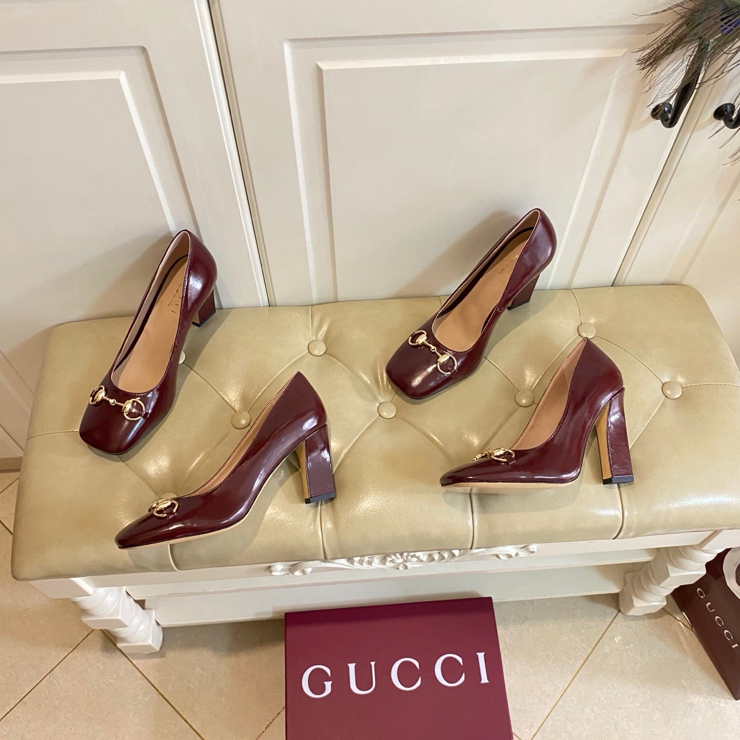 GUCCI 26S HORSEBIT MID-HEEL PUMPS 100 MM IN DARK RED CALFSKIN