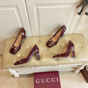GUCCI 26S HORSEBIT MID-HEEL PUMPS 100 MM IN DARK RED CALFSKIN