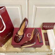 GUCCI 26S HORSEBIT MID-HEEL PUMPS 100 MM IN DARK RED CALFSKIN