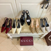 GUCCI 26S SLINGBACK 55 MM IN LIGHT TAUPE GRAY CALFSKIN