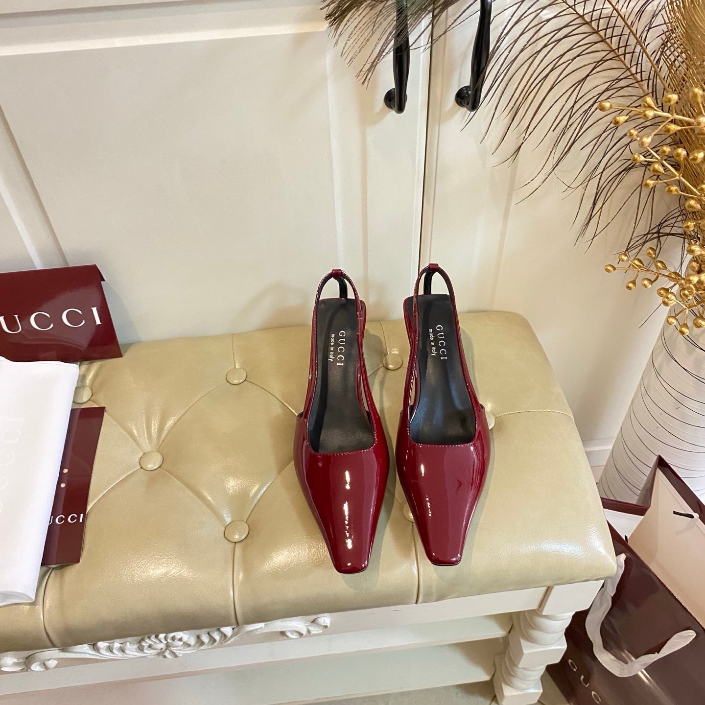 GUCCI 26S SLINGBACK 55 MM IN RED CALFSKIN