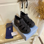 PRADA 26S BUCKLE FISHERMAN SANDALS CHUNKY SOLE IN BLACK CANVAS