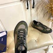 PRADA 26S LACE UP SNEAKERS CHUNKY SOLE IN OLIVE GREEN TECH FABRIC AND MESH