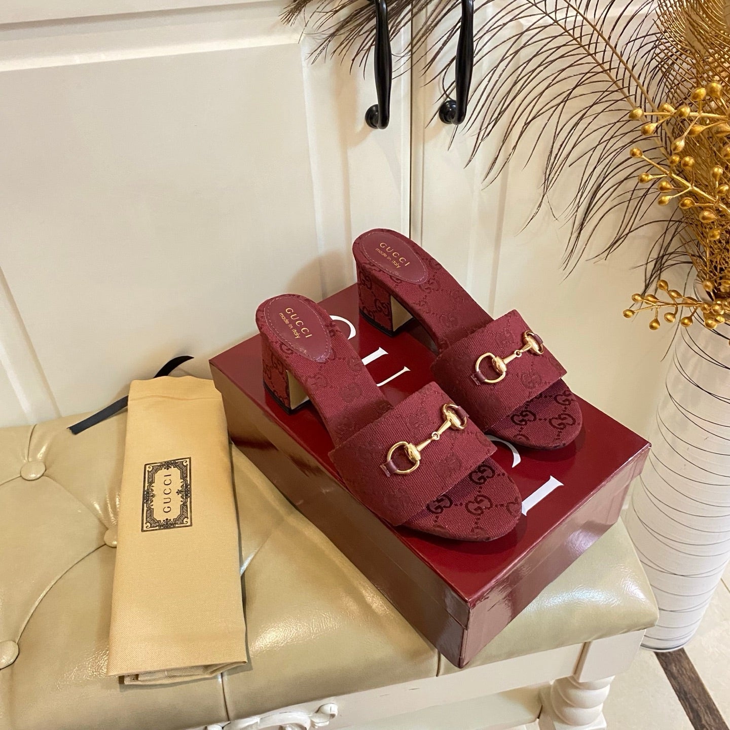 GUCCI 26S HIGH-HEELED SANDALS 65 MM IN RED CANVAS