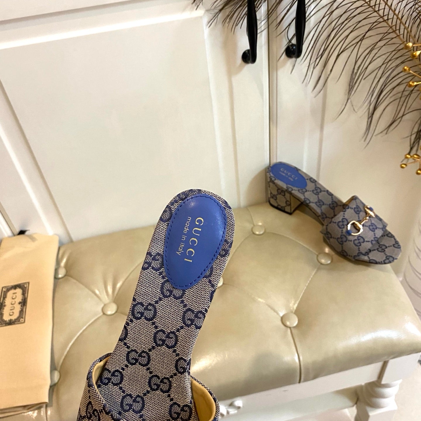 GUCCI 26S HIGH-HEELED SANDALS 65 MM IN GREY CANVAS