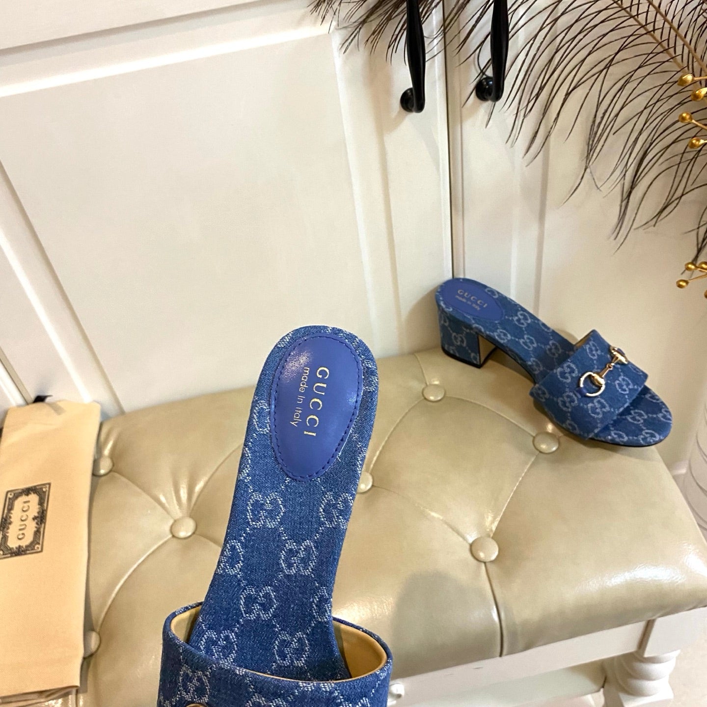 GUCCI 26S HIGH-HEELED SANDALS 65 MM IN BLUE DENIM