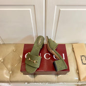 GUCCI 26S HIGH-HEELED SANDALS 65 MM IN MOSS GREEN CANVAS