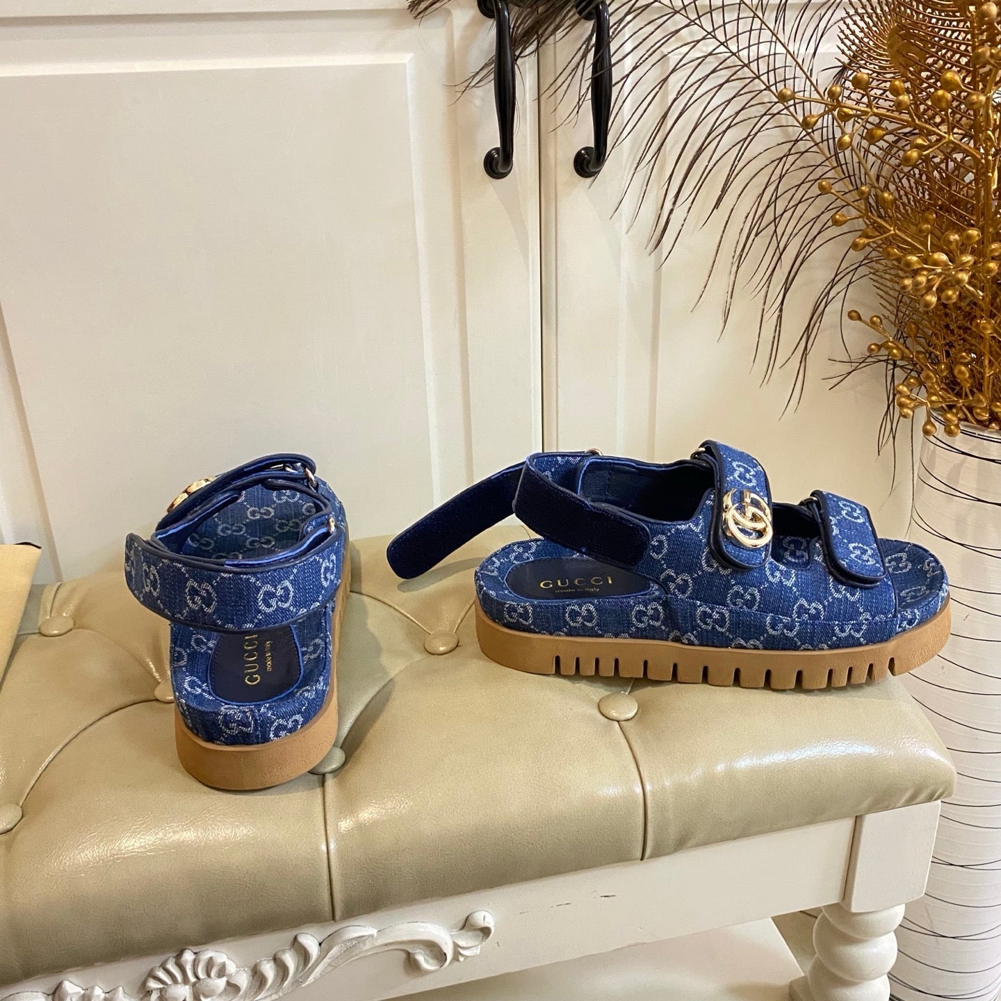 GUCCI 26S SANDALS IN BLUE JACQUARD FABRIC STYLE 2