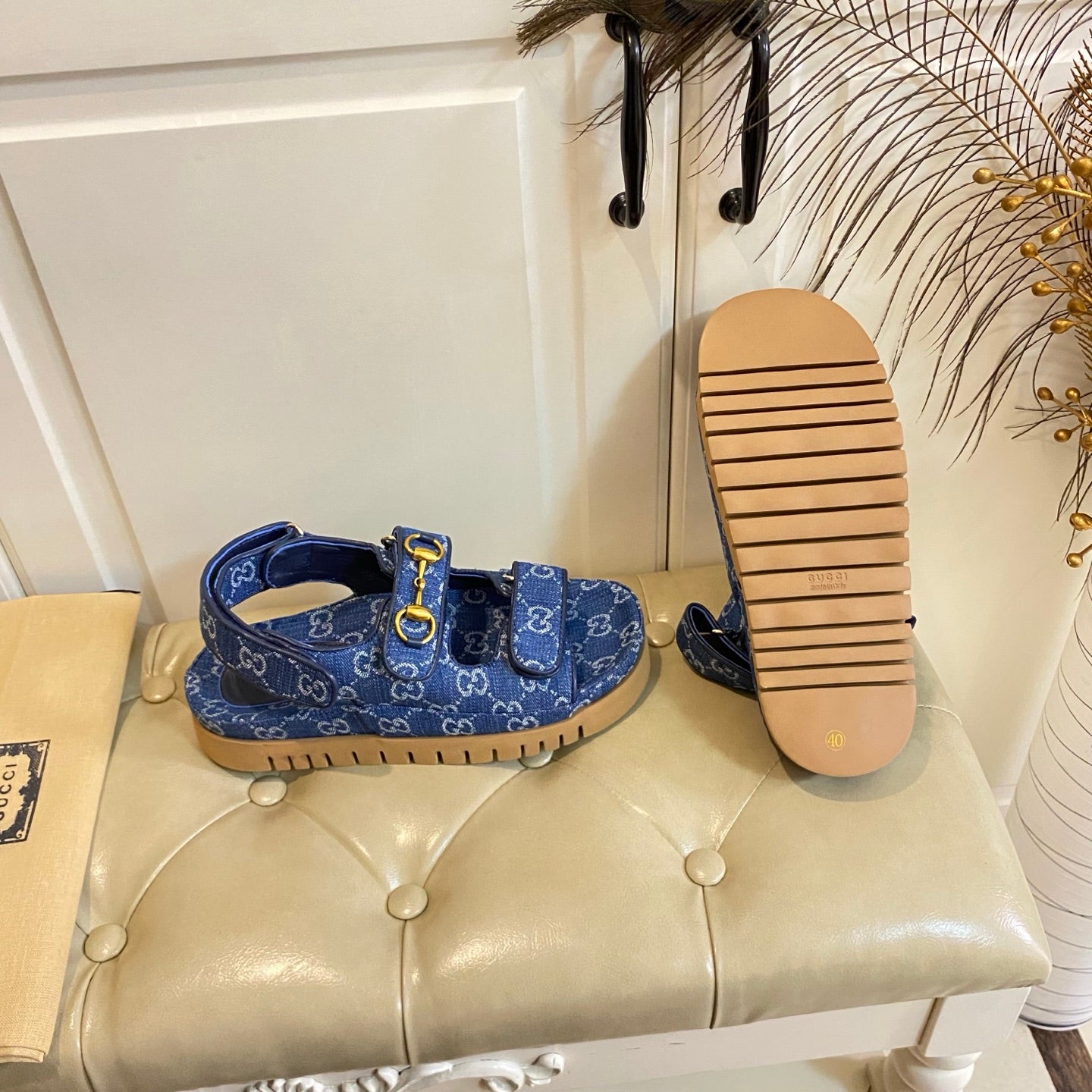 GUCCI 26S SANDALS IN BLUE JACQUARD FABRIC STYLE 1