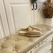 LP 26S LOCK CHARM MULES IN LIGHT BROWN SUEDE GOLD HARDWARE