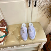 LP 26S LOCK CHARM MULES IN LIGHT PURPLE SUEDE GOLD HARDWARE