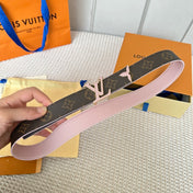 Pretty LV 30mm Reversible Belt Pink Gold Buckle Pink Brown Leather
