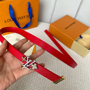LV GRAM 20 MM REVERSIBLE BELT CHERRY RED CALFSKIN SILVER HARDWARE