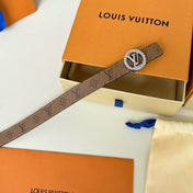 LV Circle Nautical 20mm Reversible Square End Tip Belt Silver Buckle Tan Light Brown lambskin