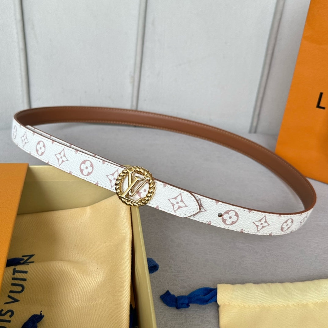 LV Circle Nautical 20mm Reversible Belt Gold Buckle Tan White lambskin