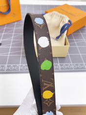 LV Bloom 30mm Mutilcolor Belt Silver Buckle Black Brown Leather