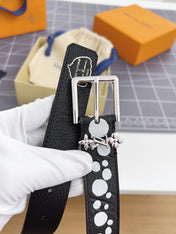 LV Bloom 30mm Belt Silver Buckle Black White Leather