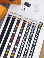 LV Bloom 30mm Belt Silver Buckle Black White Leather