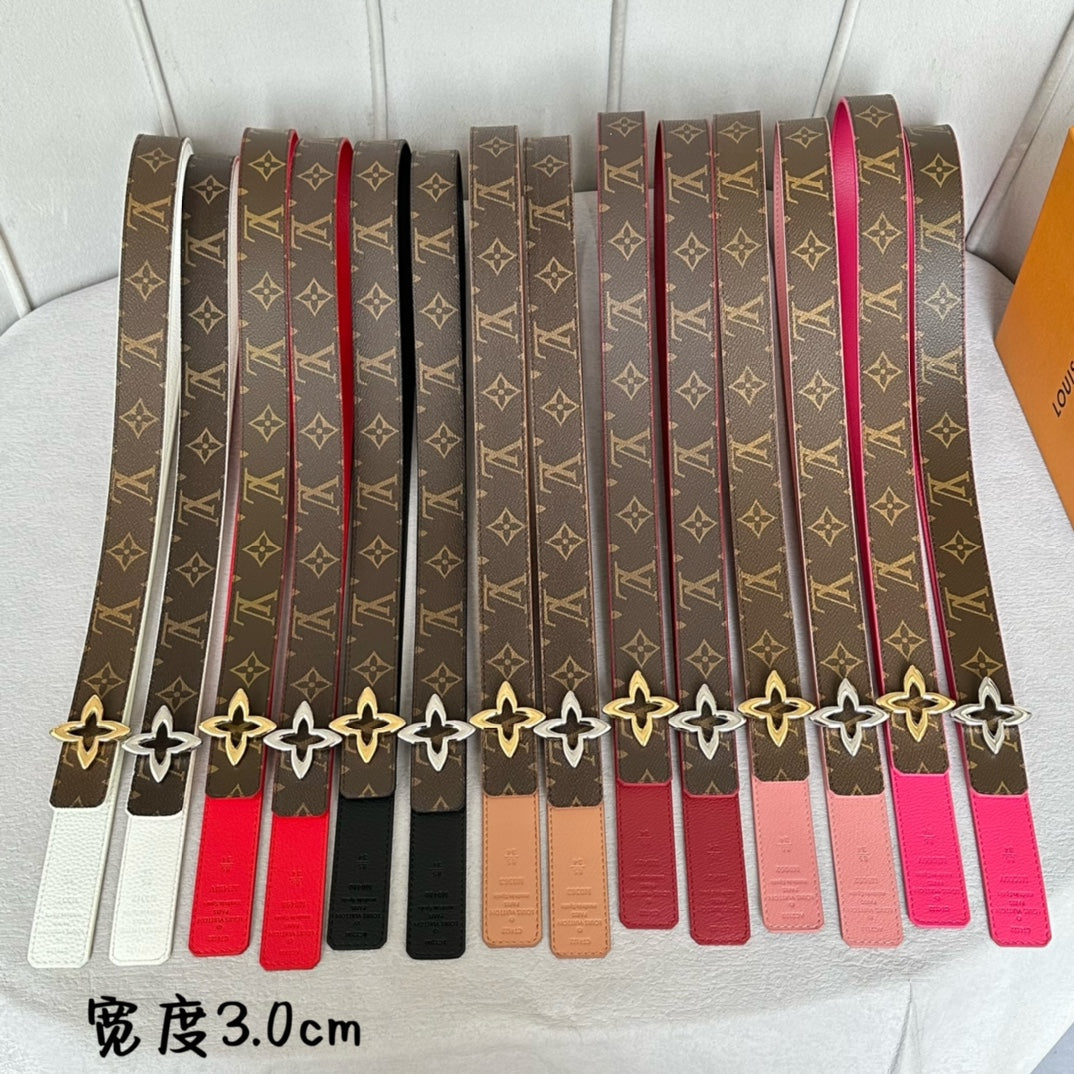 LV  MINI FLOWERGRAM 30MM REVERSIBLE BELT IN BRIGHT PINK CALFSKIN SILVER HARDWARE