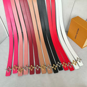 LV Flowergram 30mm Reversible Belt Silver Buckle Red Brown Leather