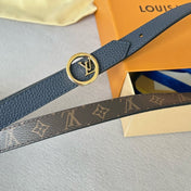 LV Circle 20mm Reversible Belt Gold Buckle Black Brown Leather