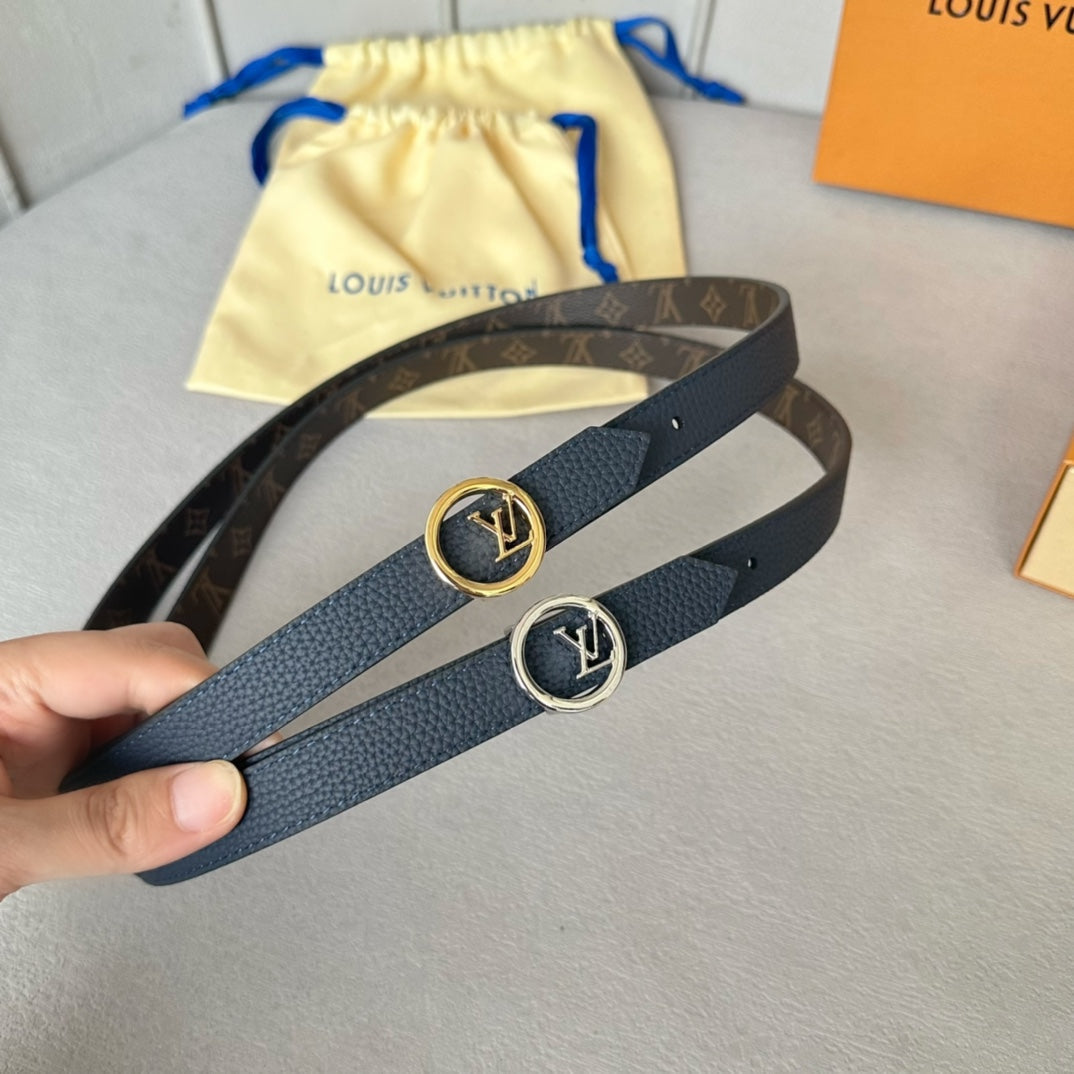 LV Circle 20mm Reversible Belt Gold Buckle Black Brown Leather