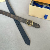 LV Circle 20mm Reversible Belt Gold Buckle Black Brown Leather